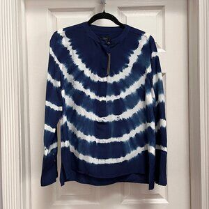 NEW! J.Crew (21” across) 100% silk tie-dye tunic shirt in navy (M)